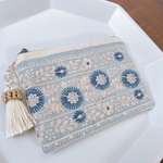 【再販】インド刺繍のファスナーポーチ【ブルー】