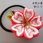 濃ピンク×薄さくら色 桜のヘアゴム（つまみ細工）