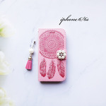 訳ありアウトレット！【iphone6/6s】♥ ドリームキャッチャー  ピンク 選べるオプションビジュー＆肩掛けストラップ