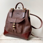 【受注製作（製作期間2~3ヶ月前後）】栃木レザー製がまぐちヌメ革リュックサック「ruotare-marin」M（ビターブラウン）