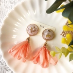天然石 クンツァイト と 桜色 シフォンタッセル の 大ぶり ピアス/イヤリング