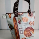 防水・ラミネート　パン柄 ランチバック　コバルトブルー　ファスナー付き