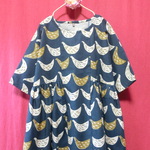 北欧風バード ゆったりワンピース 紺