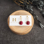 七宝焼 水晶ラウンドピアス～Burgundy～