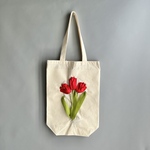 【チューリップ トートバッグ /刺繍/エコバッグ/春/シンプル/おしゃれ/花柄/トート/キャンバス/花束/ブーケ/マチあり】