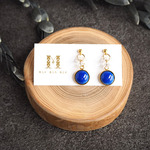 七宝焼 水晶ラウンドピアス～Royal blue～