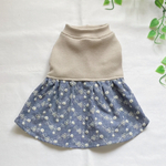 【犬服セミオーダー】パピー犬服小型犬服ロング犬服中型犬服 モカワッフルニットとダンガリーレースの犬服