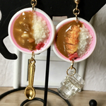ミニチュア 2種のカレーライス お水とスプーン付ピアス or ストラップ