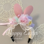 Happy Easterボンネットカチューシャ(ピンク)♡春♡イースター♡犬猫用アクセサリー♡ペット用アクセサリー♡カチューシャ♡トリミング♡撮影用♡おうち撮影