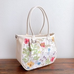 ♥️中♥️　ころりんバッグ　ショルダーバッグ　リバティ　草花柄×生成帆布　2WAYバッグ 　倉敷帆布　トートバッグ　ファスナー開閉　斜め掛け　花柄