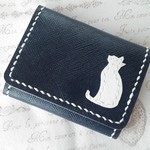 【SALE】ボックス型コインケース（ネイビーブルー、白ねこ付き）