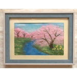 和紙ちぎり絵『のどかな小川と桜』葉書サイズ原画