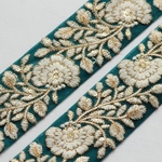 インド刺繍リボンᢂフラワーチュールリボン【グリーン】刺繍リボン 刺繍リボン トリム ブレード ジャガードリボン チロリアンテープ レース チュールレース