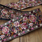 【50㎝カット済み】シルク　刺繍リボン【ブラック】インド刺繍リボン