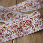 【1mカット済み】シルク　刺繍リボン【ホワイト】インド刺繍リボン