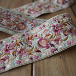 【85㎝カット済み】シルク　刺繍リボン【スプリンググリーン】インド刺繍リボン