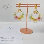 リース風フラワーピアス イヤリング お花 リボン リース