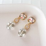 リバティプリント(ジョアンナ)と多面カットビーズのイヤリング／ピアス