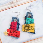 カラフルレザーとデニムリメイクのタッセルピアス