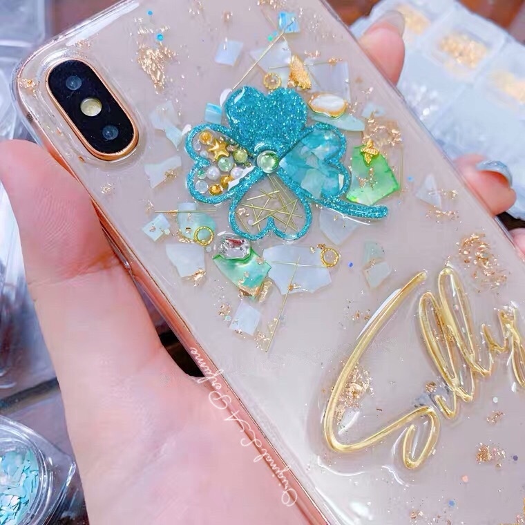 名入れ♡天然シェル キラキララメ✨ドロップハートチャーム 付き