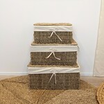 (SUPER SALE 72% OFF) シーグラスバスケット 3サイズセット　生成りリボン