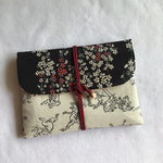 鳥獣人物戯画の御朱印帳ケース☆黒の枝垂れ桜エンジ色の江戸打紐