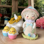 poiちゃん用ニット＊春色きのこロンパース＊ブルー