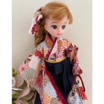 リカちゃん服 袴 【菊赤系×濃紺  】リカちゃん着物