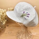  【大人】国産リネンのラベンダー刺繍キャスケット  