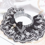 ケープ首輪🌹刺繍ローズ柄ブラック×ホワイト🌹チェック柄