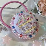 メリーゴーランド  ビーズ刺繍  くるみボタン  ヘアゴム