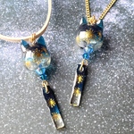 【受注制作】猫耳風鈴　花火の風鈴　ネックレス　ペンダント　サージカルステンレス　夏　浴衣　レジン　夜空　星空　ギフト　プレゼント　母の日　ねこ　スエード調紐