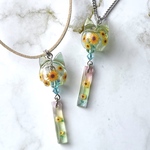 猫耳風鈴　ひまわりの風鈴　ネックレス　ペンダント　サージカルステンレス　夏　浴衣　レジン　シャボン玉　レインボー　虹色　ギフト　プレゼント　母の日　ねこ
