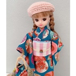  リカちゃん服  着物 【和傘青系×ピンクストライプ】 リカちゃん着物