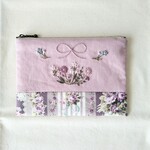 手刺繍フラットポーチ くすみピンク×パープル系