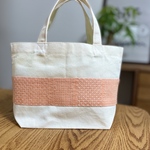 【受注制作】刺し子トートバッグ　刺繍　キャンバストート　ランチバッグ　ミニトートバッグ　お散歩バッグ　お財布バッグ　差し色　ちょっとお出かけ　大人っぽい　小さめバッグ　寄せ模様　お弁当 オレンジ　