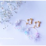 パール×ブルーのふわもこ　　 フープ　イヤリング or　ピアス