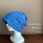 送料無料＊handmade今治産タオルで作った帽子〈ドットネイビー・タグなし〉かわいい医療用帽子　おしゃれなケア帽子　ケアキャップ
