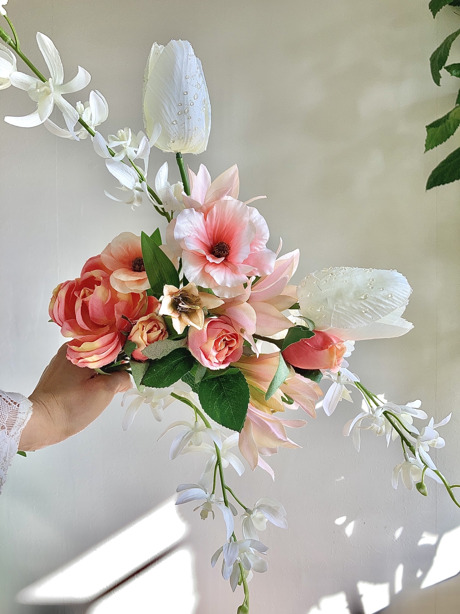 アーティフィシャルフラワー　造花アレンジメント ピンクオレンジ アーティシャルフラワー 造花ブーケ ピンク オレンジ アーティ