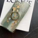 【全機種対応】アースカラー*くすみグリーン*ニュアンスケース　アート　スマホリング付き