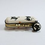 大人気再販★がまぐち印鑑ケース （黒ネコ柄 アイボリー）