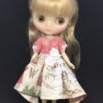 ミディブライスサイズ 袖付きワンピース(ピンクむら染＊赤ずきん変わりスカート)