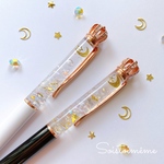 🌙ムーン&スターkirakiraボールペン　★替え芯無料★ ☆オイルの中でパーツが動きます☆ 蓄光パーツ入り