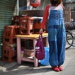 藍染め手ぬぐいのサロペットパンツ