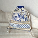 インド刺繍リボンのミニ巾着ポーチ ブルー②
