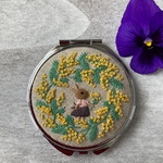 リネン生地刺繍コンパクトミラー