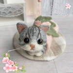 ★桜餅ねこ★サバトラ白 羊毛フェルト てのひらサイズ　ちび
