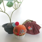 ピンクッションとピンボール&収納袋キノコbrown