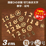 木製切り抜き文字　数字・記号3cm　5つセット