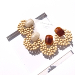 ★SALE★marble cabochon × wood beads pierce / earring
